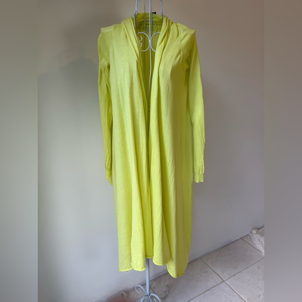 Moda International Yellow Open Front Drape Cardigan Cotton Cashmere Size S
